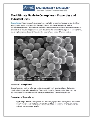 The Ultimate Guide to Cenospheres: Properties and Industrial Uses