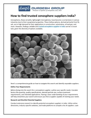 How to find trusted cenosphere suppliers India?