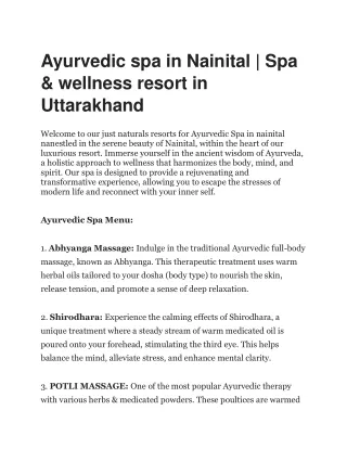 Ayurvedic spa in Nainital