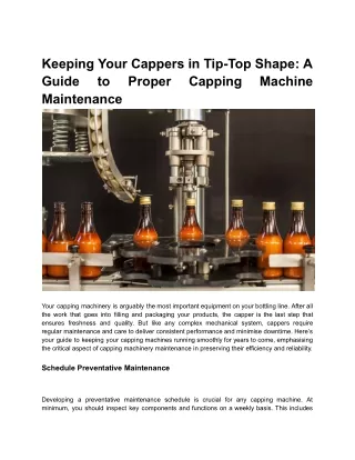 Keeping Your Cappers in Tip-Top Shape A Guide to Proper Capping Machine Maintenance