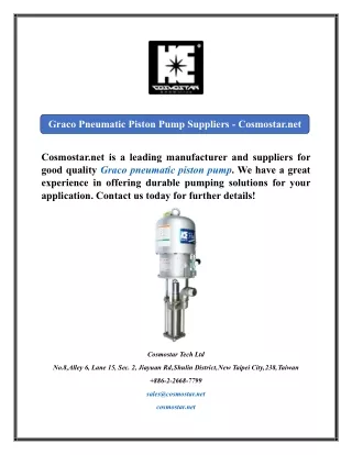 Graco Pneumatic Piston Pump Suppliers - Cosmostar.net