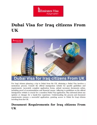 Dubai Visa for Iraq citizens From  UK