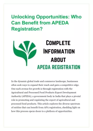 Unlocking Opportunities: Who Can Benefit from Apeda Registration?