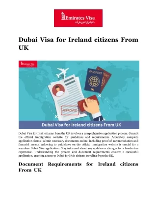 Dubai Visa for Ireland citizens From  UK