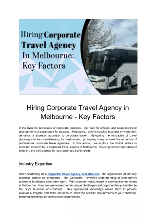 Crucial Components for Selecting a Corporate Travel Agency in Melbourne