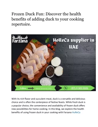 Frozen Duck Fun: Discover the health benefits of adding duck to your cooking rep