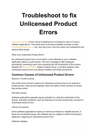 _Troubleshoot to fix Unlicensed Product Errors