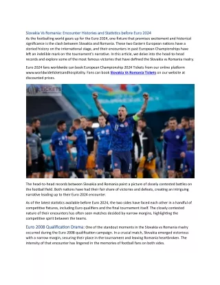 Slovakia Vs Romania Encounter Histories and Statistics before Euro 2024