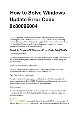 How to Solve Windows Update Error Code 0x80096004