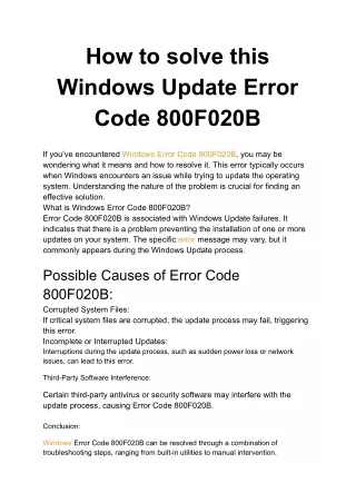 How to solve this Windows Update Error Code 800F020B