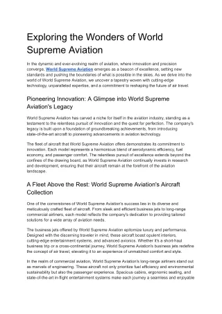 Exploring the Wonders of World Supreme Aviation