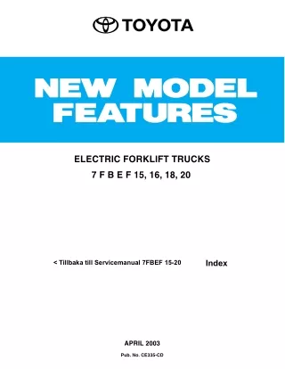 Toyota 7FBEF16 Electric Forklift Trucks Service Repair Manual