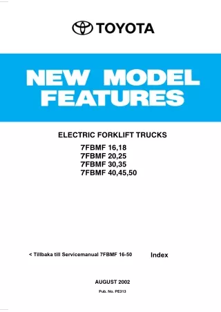 Toyota 7FBMF 25 Electric Forklift Truck Service Repair Manual