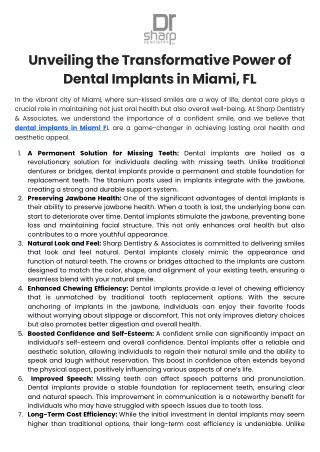 Unveiling the Transformative Power of Dental Implants in Miami, FL