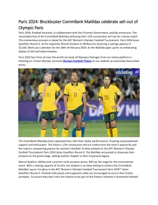 Paris 2024 Blockbuster CommBank Matildas celebrate sell-out of Olympic Paris