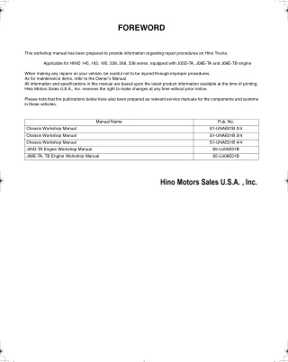 2005 Hino 165 Series Truck Service Repair Manual