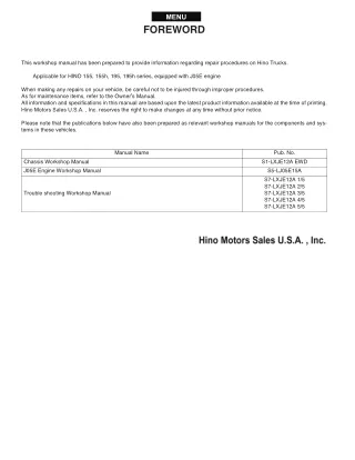 2012 Hino 195h Series Truck Service Repair Manual