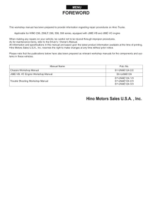 2012 Hino 338 Series Truck Service Repair Manual