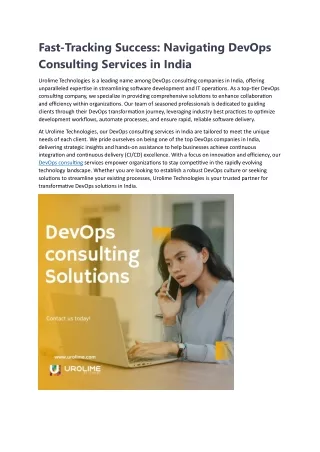 Fast-Tracking Success Navigating DevOps Consulting Services in India