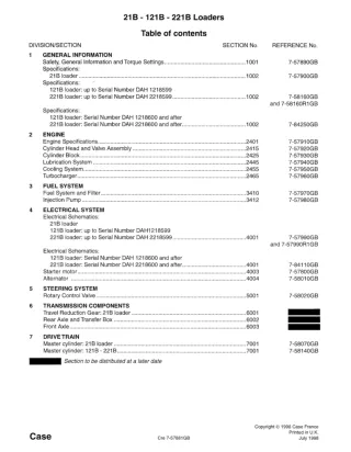 CASE 121B Wheel Loader Service Repair Manual