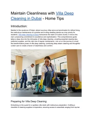 Maintain Cleanliness with Villa Deep Cleaning in Dubai - Home Tips