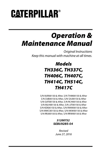 Caterpillar Cat TH336C Telehandler Operator and Maintenance manual