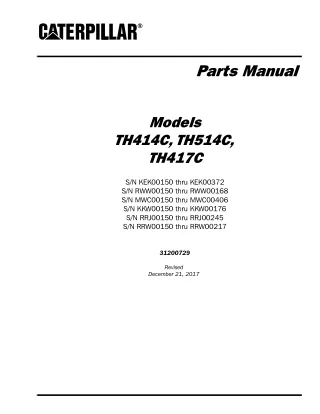 Caterpillar Cat TH414C, TH514C, TH417C Telehandler Parts Catalogue Manual SN KKW00150 thru KKW00176