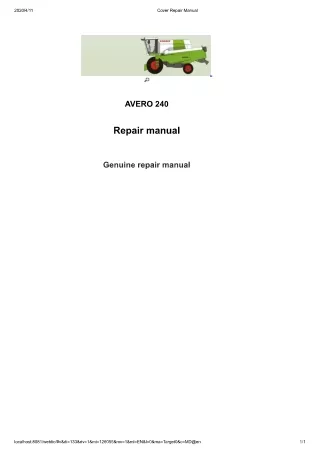 CLAAS AVERO 240 Combine (Type 451) Service Repair Manual Serial Number 45100011 and up