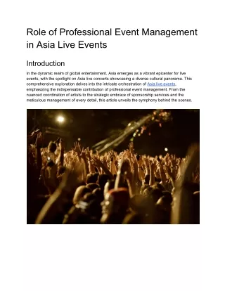 Role of Professional Event Management in Asia Live Events