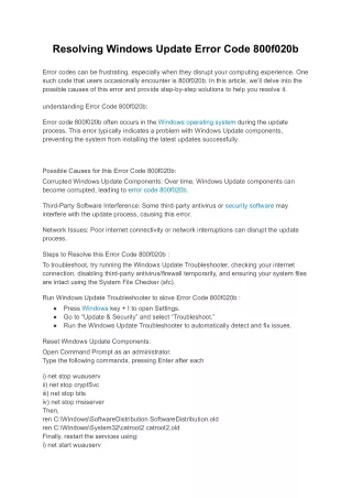 Resolving Windows Update Error Code 800f020b