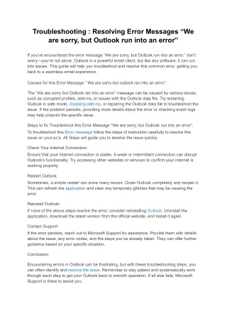 _Resolving Error Messages “We are sorry, but Outlook run into an error”
