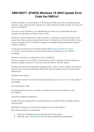 Windows 10 20H2 Update Error Code 0xc19001e1