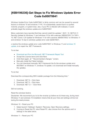 Get Steps to Fix Windows Update Error Code 0x80070641