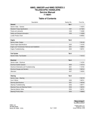 CASE 688G Series 2 Telescopic Handler Service Repair Manual