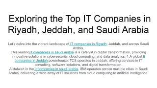 Exploring the Top IT Companies in Riyadh, Jeddah, and Saudi Arabia