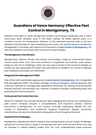 Guardians of Home Harmony Effective Pest Control in Montgomery, TX