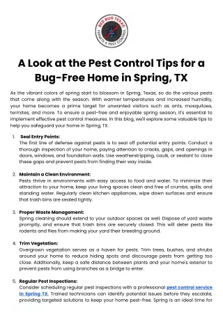 A Look at the Pest Control Tips for a Bug-Free Home in Spring, TX