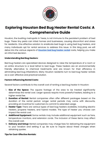 Exploring Houston Bed Bug Heater Rental Costs A Comprehensive Guide