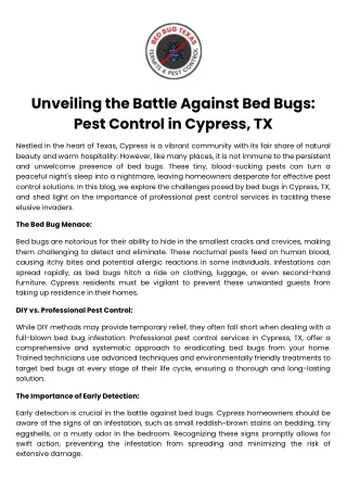 Unveiling the Battle Against Bed Bugs Pest Control in Cypress, TX