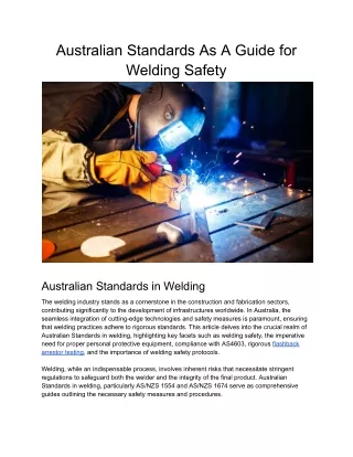 Australian Standards As A Guide for Welding Safety