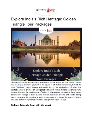Explore India's Rich Heritage: Golden Triangle Tour Packages