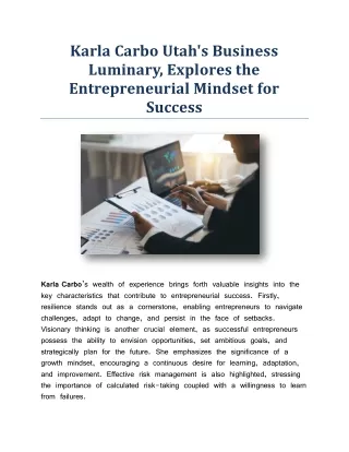 Karla Carbo Utah's Business Luminary, Explores the Entrepreneurial Mindset for Success