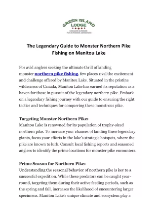 The Legendary Guide to Monster Northern Pike Fishing on Manitou Lake