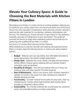 Elevate Your Culinary Space A Guide to Choosing the Best Materials with Kitchen Fitters in London