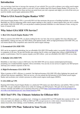 Increase Your Site's Presence with GSA Search Engine Ranker VPS Services