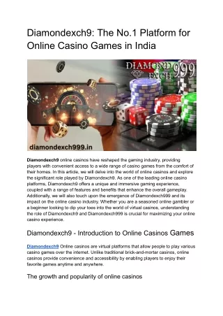 Diamondexch9_The No. 1 Platform for Online Casino Games in India