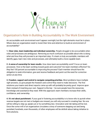 Organization’s Role In Building Accountability In The Work Environment