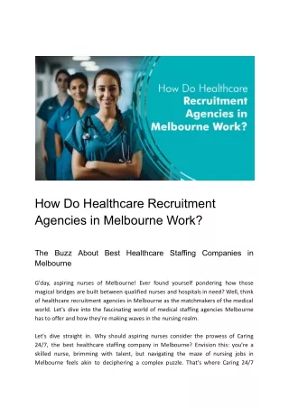 Operations of Healthcare Recruitment Agencies in Melbourne