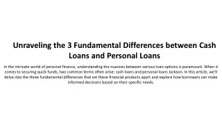 Unraveling the 3 Fundamental Differences between Cash Loans and Personal Loans