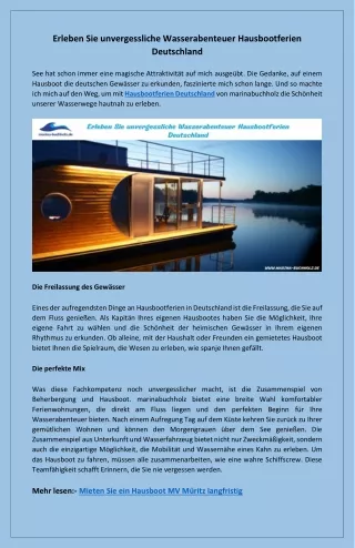 Erleben Sie Freiheit auf dem Wasser Hausbootferien Deutschland